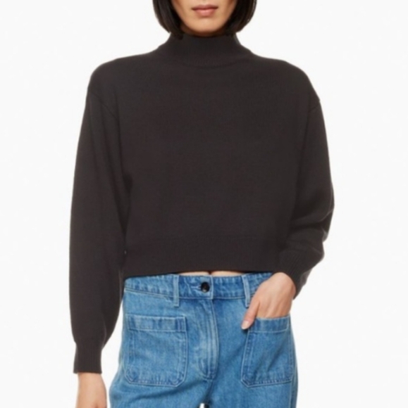 Aritzia Wilfred Black Harper Sweater 100% Merino Wool Large Turtleneck - Picture 1 of 8